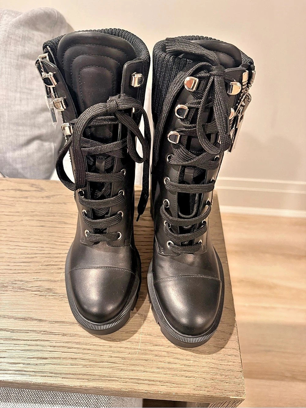 Christian Louboutin En Hiver Lug Leather Combat Boots Black